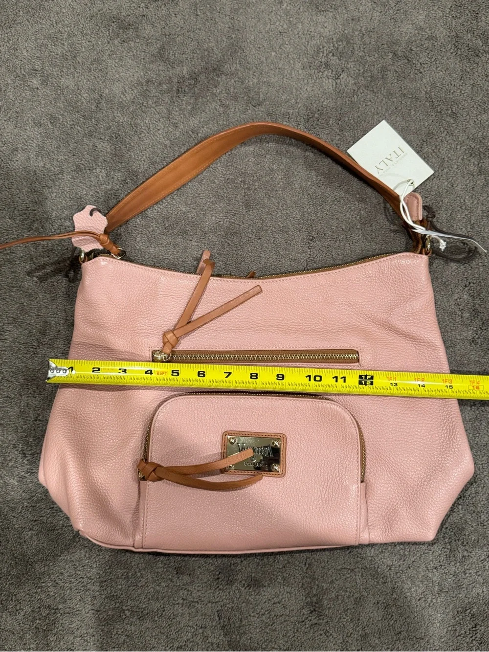 NWT Valentina Purse Pebbled Italian Leather Hobo Bag – Blush Pink & Tan